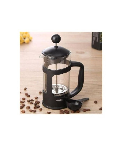 Beige French Coffee Tea Maker Borosilicate Glass Stainless Steel Filter Durable Heat Resistant - Black (350ml 11.80oz Two Cups)