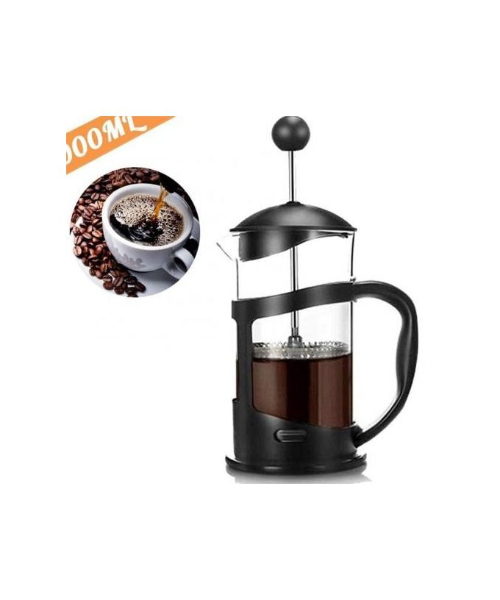 Beige French Coffee Tea Maker Borosilicate Glass Stainless Steel Filter Durable Heat Resistant - Black (350ml 11.80oz Two Cups)