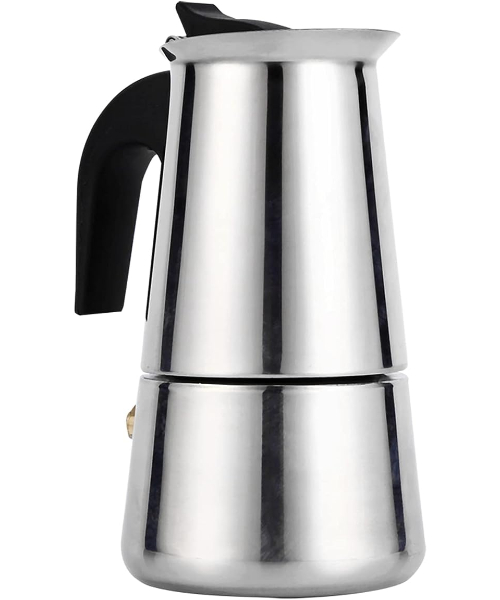 Stovetop espresso maker and moka pot made of stainless steel