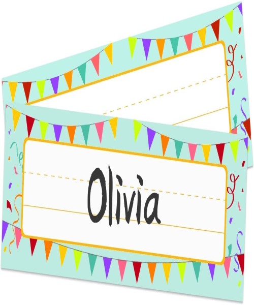 Name tag sticker, with a colorful flag design