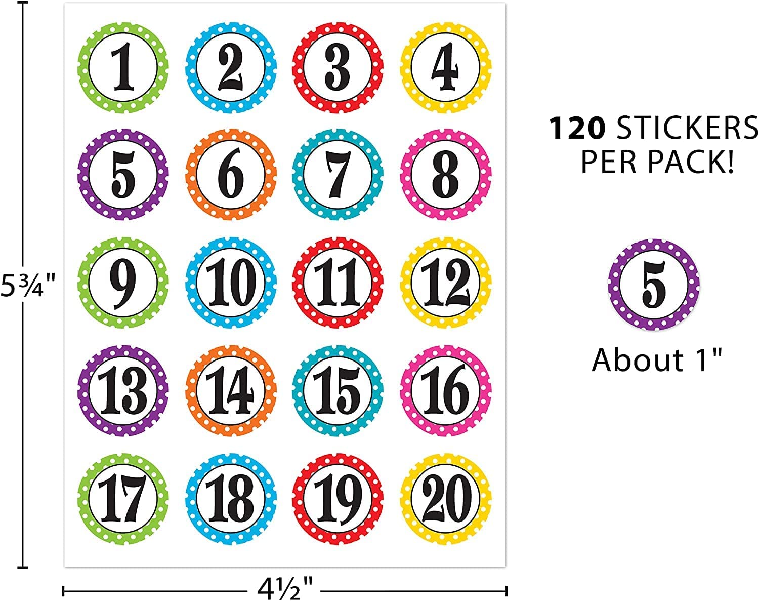 ستيكر دائري ارقام , عدد 120 قطعة من رقم 1 الي 40