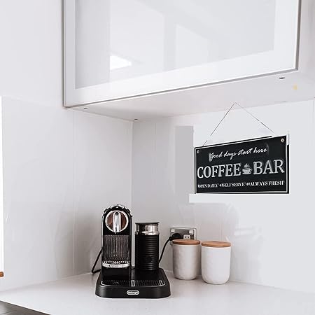 لافتة خشب معلقة لركن القهوة , مطبوعة بعبارة (Coffee Bar Good Days Start Here)