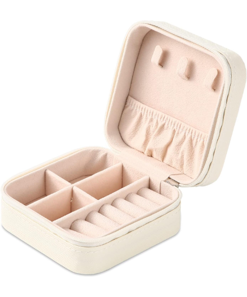 صندوق منظم إكسسوارات جلد بسوسته تصميم صغير ومحمول للسفر  - ابيض