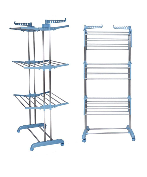 clothes Rack 3 layers With Wheels - White Blue