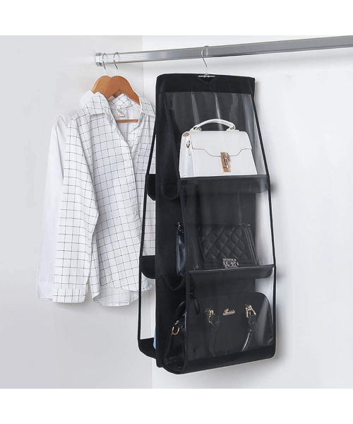 Handbag storage organizer 6-pocket with large transparent dust-resistant cover - transparent