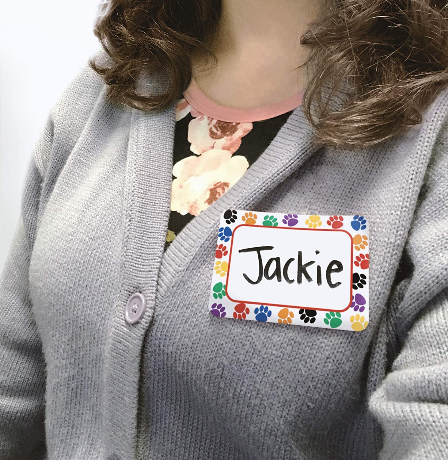 Name Tag Sticker with colorful paw print