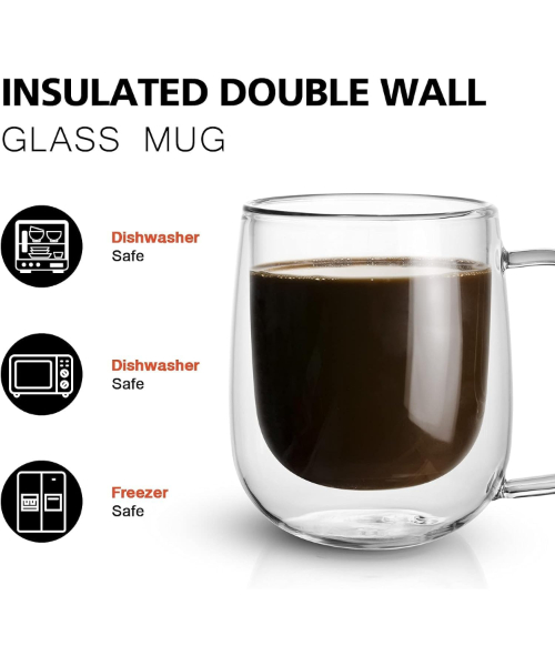 Small Glass Espresso Coffee Cup With Heat Resistant Handle 250 ml - Clear