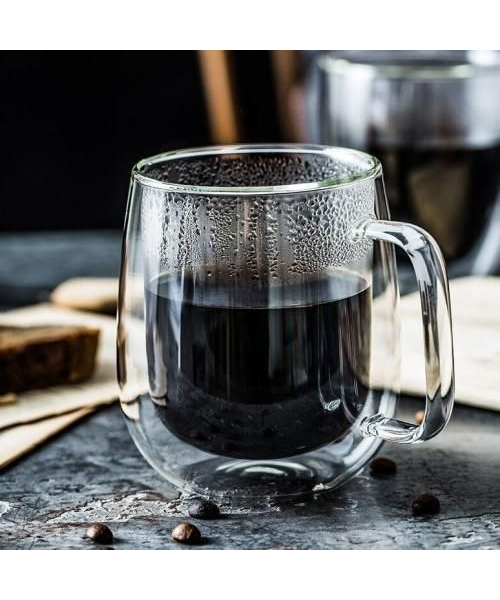 كوب قهوة اسبريسو زجاج صغير بمقبض مقاوم للحرارة 250 ملي - شفاف