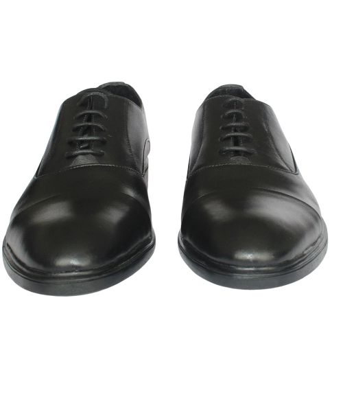 حذاء جلد صناعي كلاسيك ساده  برباط للرجال - اسود