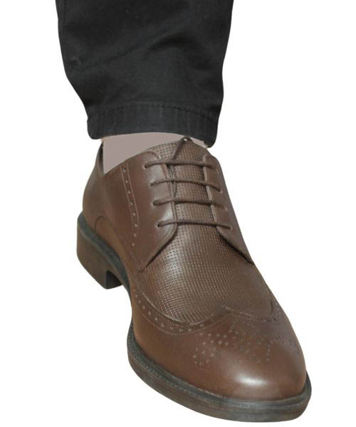 حذاء جلد صناعي كلاسيك ساده  برباط للرجال - بني