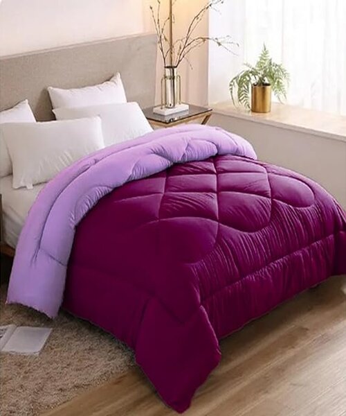 Line Sleep Double Face Fiber Winter Quilt 180×220 CM - Light Purple Dark Red