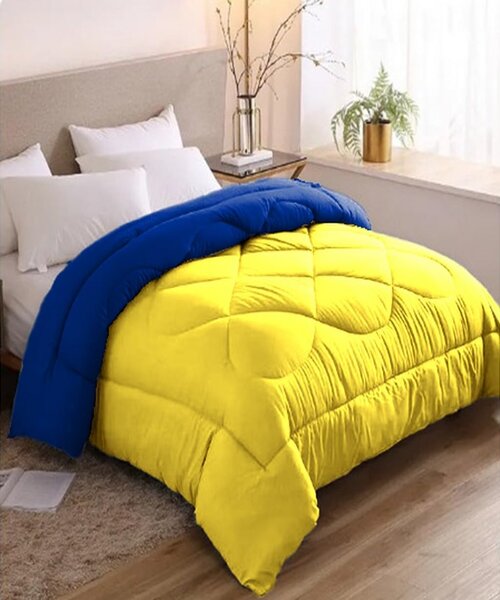 Line Sleep Double Face Fiber Winter Quilt 240×220 CM - Yellow  blue
