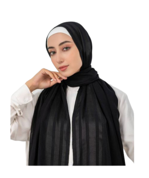 Farah Silk Striped Scarf For Women 180 × 70 CM - Black
