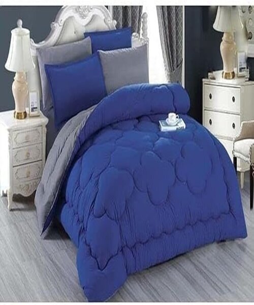 Line Sleep Double Face Fiber Winter Quilt 240×220 cm- Grey Blue