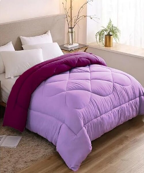 Line Sleep Double Face Fiber Winter Quilt 240×220 CM - Light Purple Dark Red   