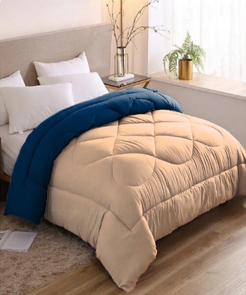 Line Sleep Double Face Fiber Winter Quilt 240×220 CM -Blue  Beige 