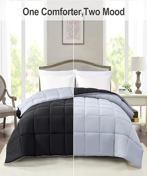 Line Sleep Double Face Fiber Winter Quilt 180×220 cm -  Black Grey