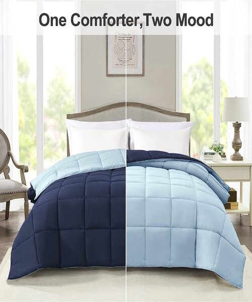 Line Sleep Double Face Fiber Winter Quilt 180×220 cm -  Navy Light blue