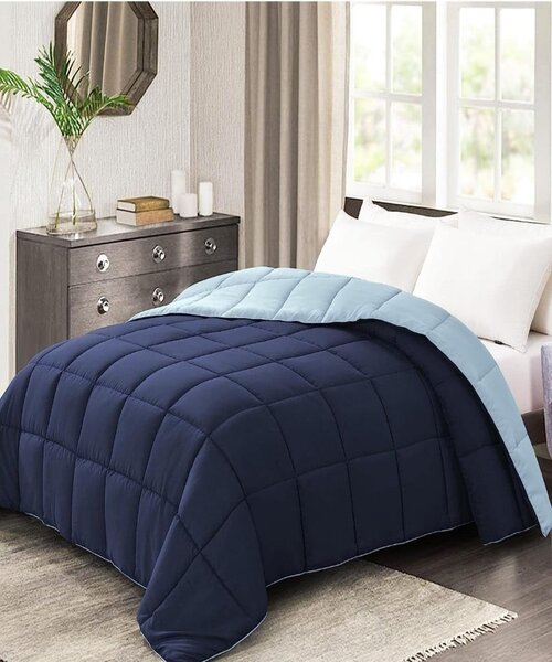 Line Sleep Double Face Fiber Winter Quilt 240×220 cm- Navy Light blue