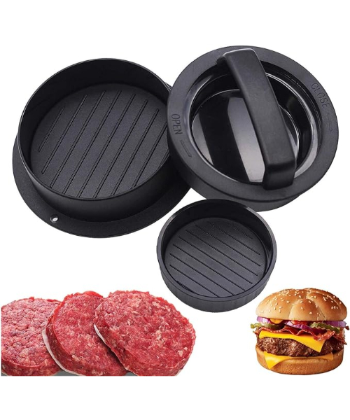  stainless steel 3 in 1 burger press with detachable base for easy release of burgers without sticking - Black