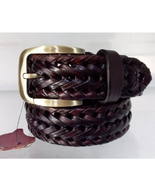 Imported Genuine Leather Braided Belt 3-5 Cm Length From 105 To 120 Cm For Women - Dark Red