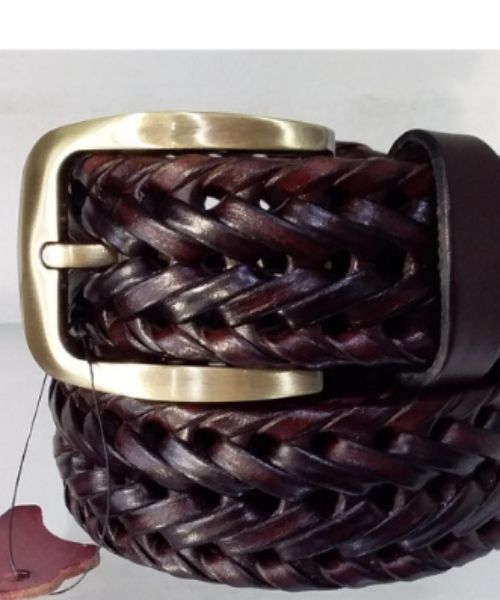 Imported Genuine Leather Braided Belt 3-5 Cm Length From 105 To 120 Cm For Women - Dark Red