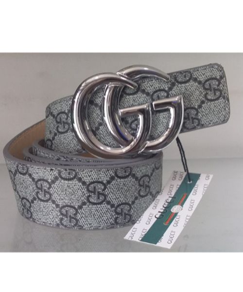 Printed Leather Belt With Gucci Buckle 4 Cm Length From 105 To 120 Cm For Women - Grey Silver