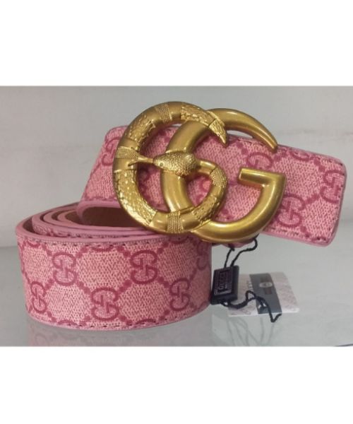 Printed Leather Belt With Gucci Buckle 4 Cm Length From 105 To 120 Cm For Women - Pink Gold