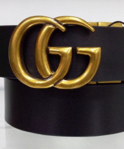 Solid Leather Belt With Gucci Buckle 4 Cm Length From 105 To 120 Cm For Women - Black Gold