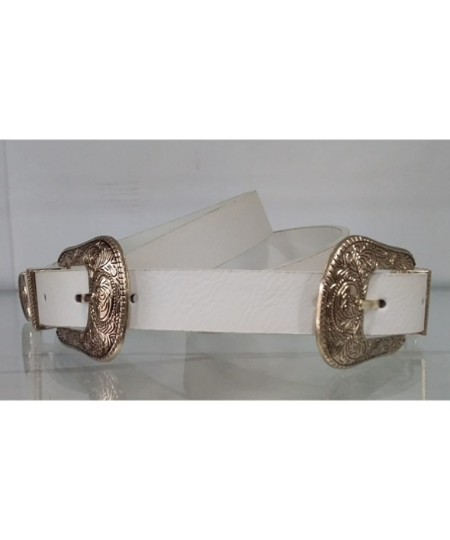 Imported Leather Belt 2 Buckles 4 Cm From 105 To 120 Cm For Women - White