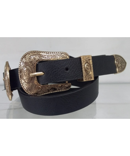 Imported Leather Belt 2 Buckles 4 Cm From 105 To 120 Cm For Women - Black