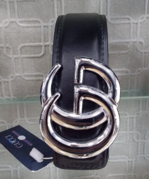 Solid Leather Belt With Gucci Buckle 4 Cm Length From 105 To 120 Cm For Women - Black Silver