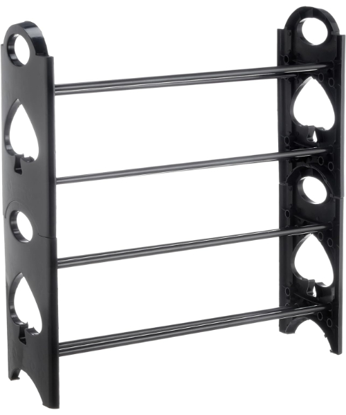 Plastic shoe rack, 4 stackable shelves - black