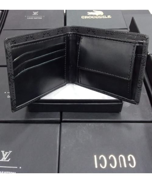 Flap Wallet Genuine Leather  for  Men - Black  