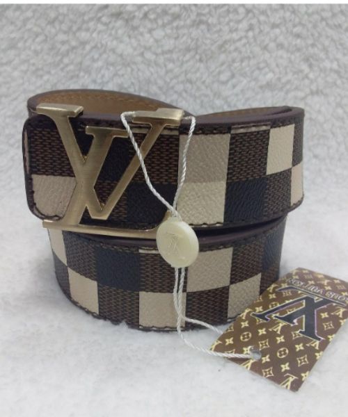  Checks Lv Belt Leather 4cm Length From 105 Cm To 120 Cm - Brown Beige