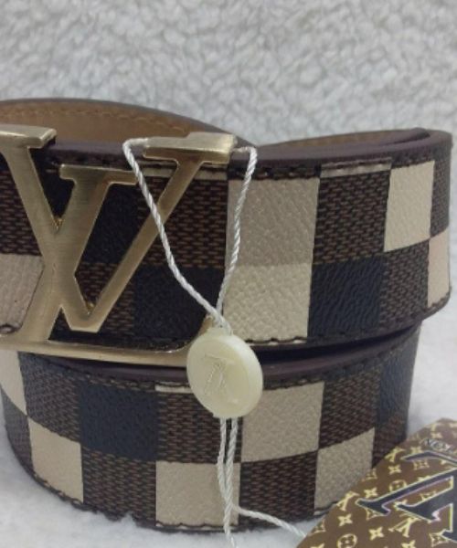  Checks Lv Belt Leather 4cm Length From 105 Cm To 120 Cm - Brown Beige