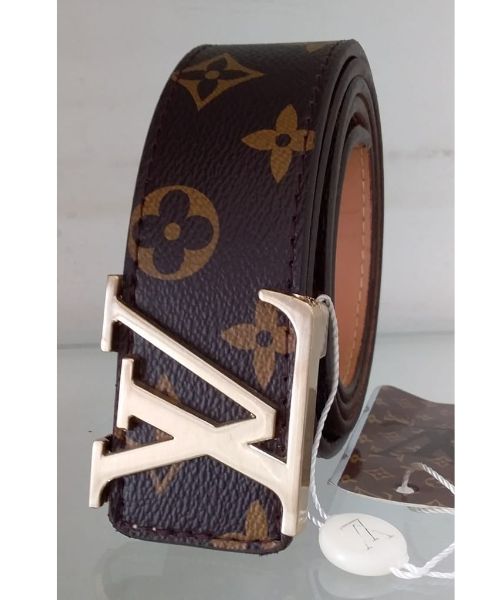 Printed Lv Belt Leather 4cm Length From 105 Cm To 120 Cm - Dark Brown