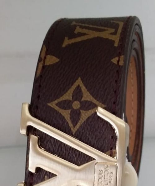 Printed Lv Belt Leather 4cm Length From 105 Cm To 120 Cm - Brown Gold