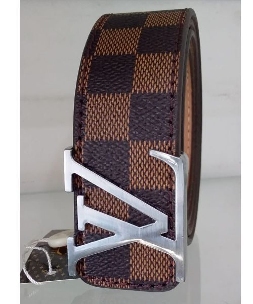 Checks Lv Belt Leather 4cm Length From 105 Cm To 120 Cm - Brown Silver