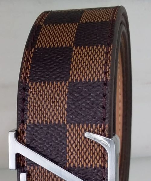 Checks Lv Belt Leather 4cm Length From 105 Cm To 120 Cm - Brown Silver
