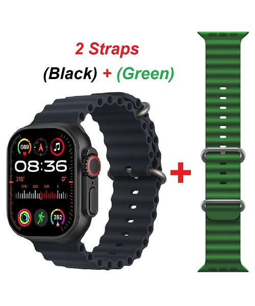 Smart Watch KW09 ULTRA 2 With 2 Straps (Black + Green)