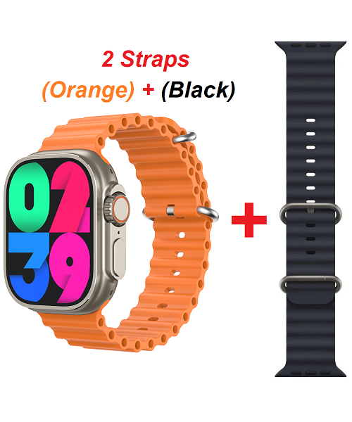 Smart Watch T3000 ULTRA SERIES 9 Silver Case With 2 Straps (Orange + Black)