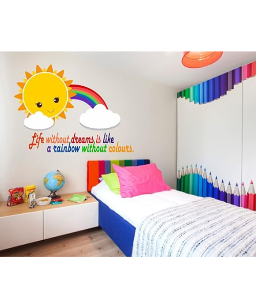 wall sticker for children's rooms with a rainbow shape and motivational phrases