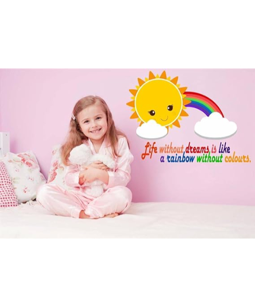 wall sticker for children's rooms with a rainbow shape and motivational phrases