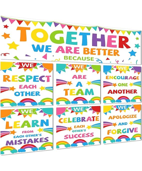 A set of educational posters with a banner with positive, motivational phrases