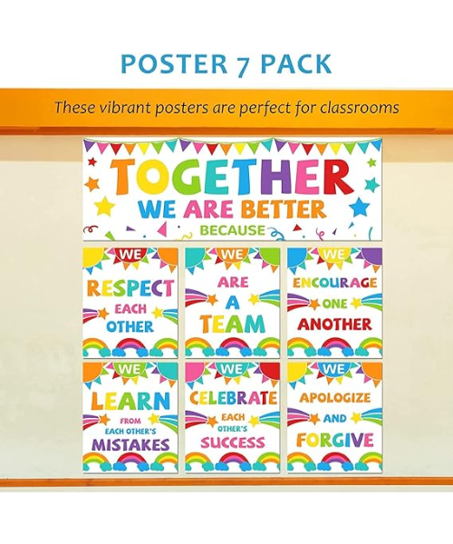 A set of educational posters with a banner with positive, motivational phrases