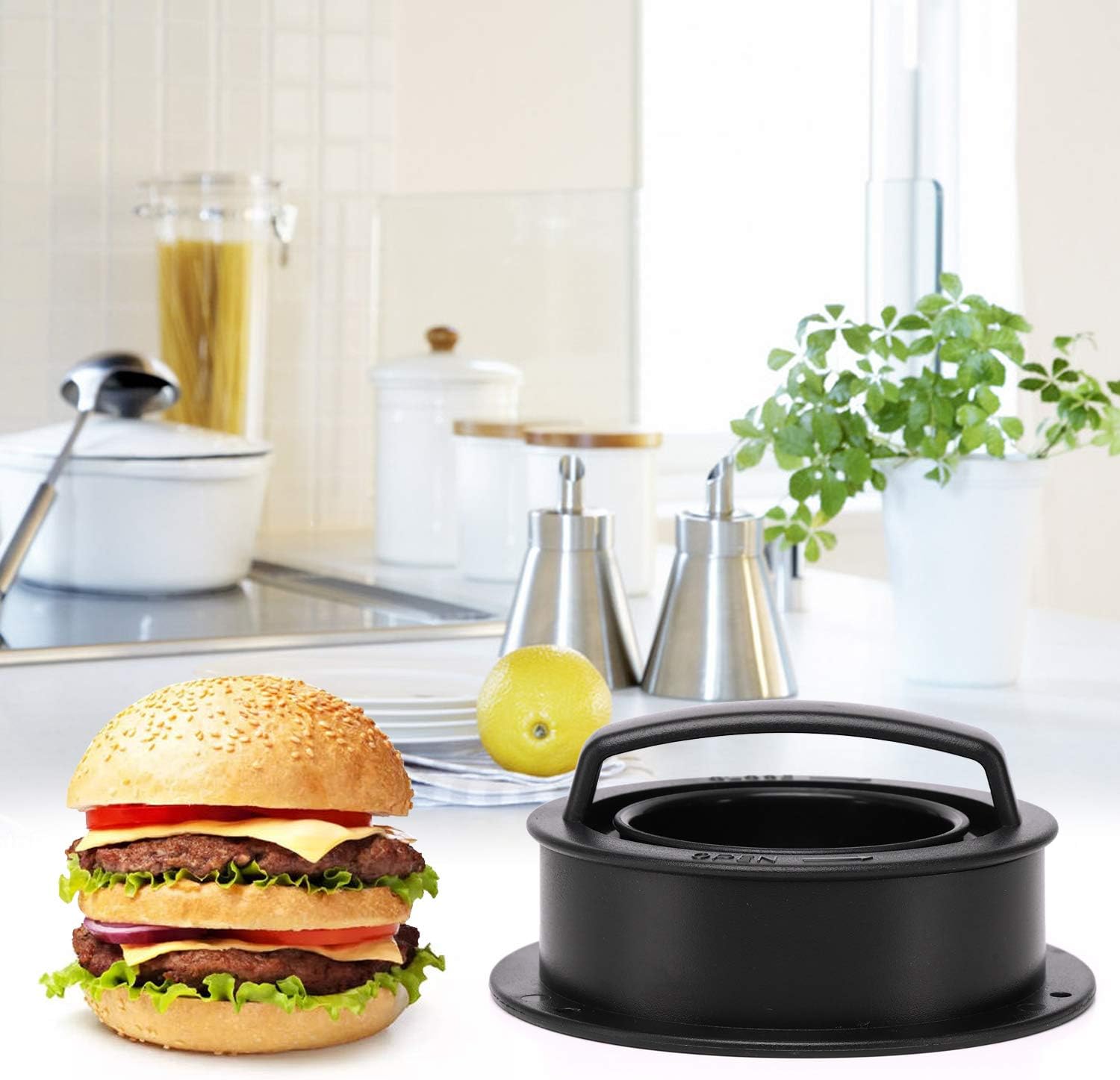  stainless steel 3 in 1 burger press with detachable base for easy release of burgers without sticking - Black
