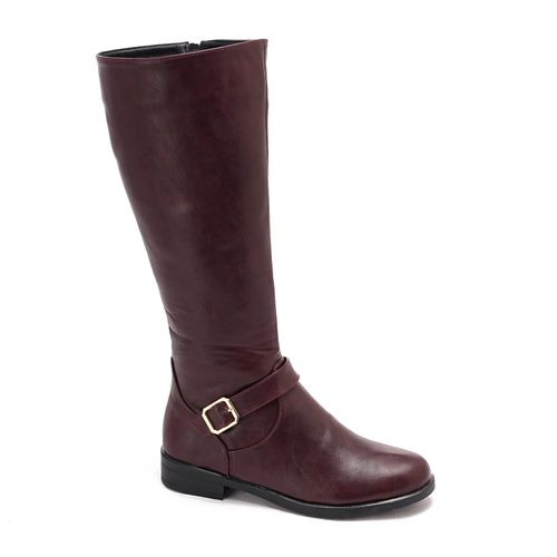 Leather knee boots Solid with zipper for women - burgundy