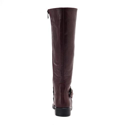 Leather knee boots Solid with zipper for women - burgundy