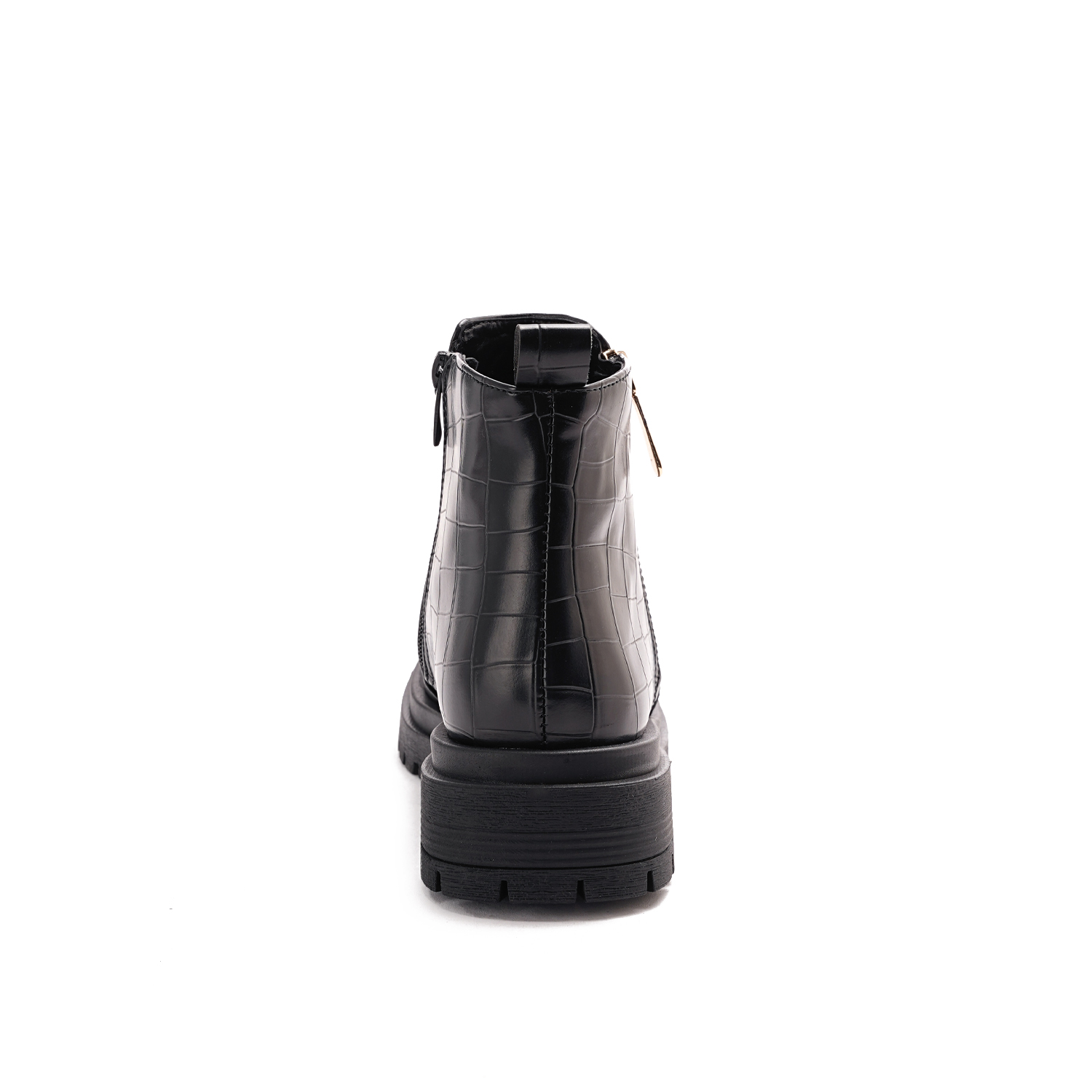 Leather Ankle Boot Solid With zipper For Women - Black